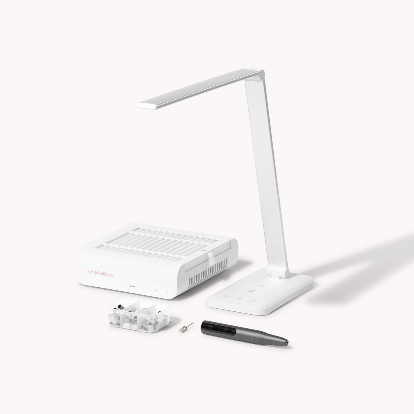 Pakketilbud • Dust Collector + Drill Expert Smart + Bordlampe + Mandrel Bit + Sanding Bands • The Gel Collection