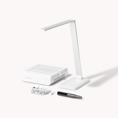 Pakketilbud • Dust Collector + Drill Expert Smart + Bordlampe + Mandrel Bit + Sanding Bands • The Gel Collection