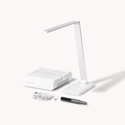 Pakketilbud • Dust Collector + Drill Expert Smart + Bordlampe + Mandrel Bit + Sanding Bands • The Gel Collection