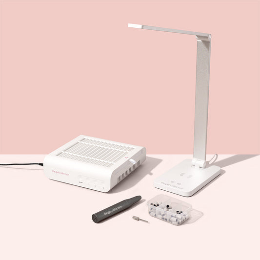 Pakketilbud • Dust Collector + Drill Expert Smart + Bordlampe + Mandrel Bit + Sanding Bands • The Gel Collection